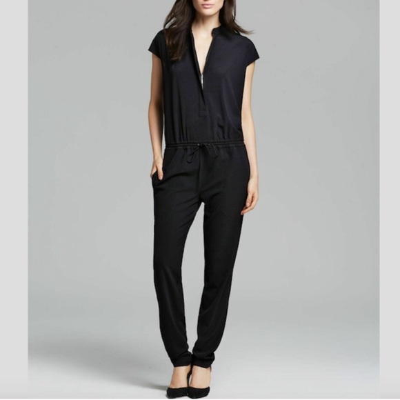 Vince Pants - Vince Zip Front Cap Short Sleeve Black Jumpsuit